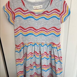 Tucker + Tate Wavy Striped Kids Dress in Gray, Red, Yellow, and Blue